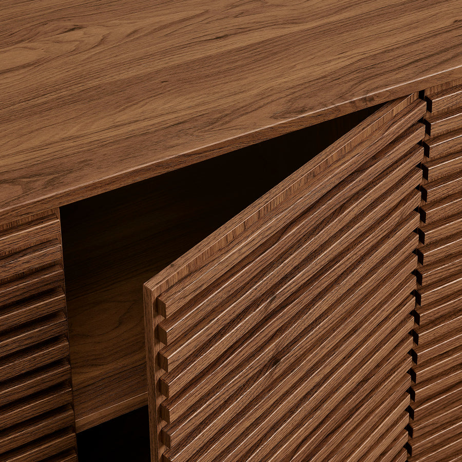 Vera 4-Door Fluted Sideboard Cabinet TV Stand in Walnut