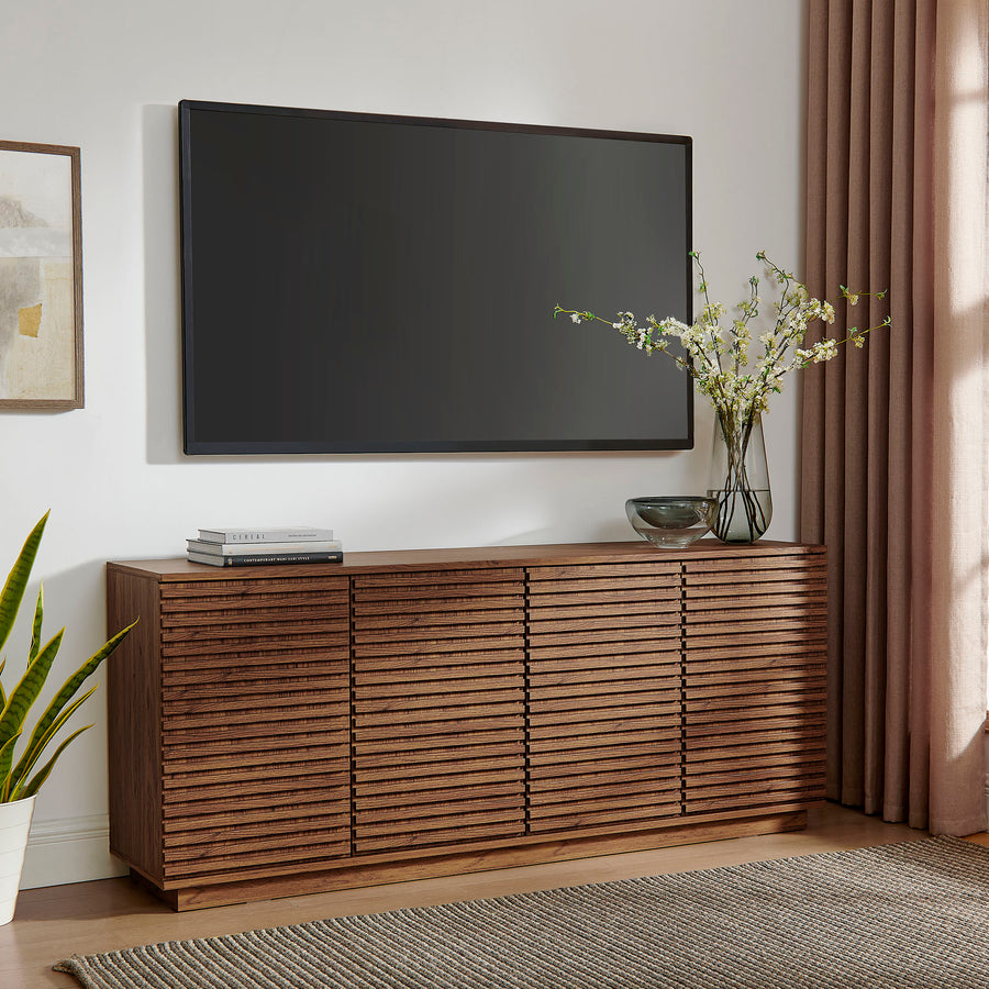 Vera 4-Door Fluted Sideboard Cabinet TV Stand in Walnut
