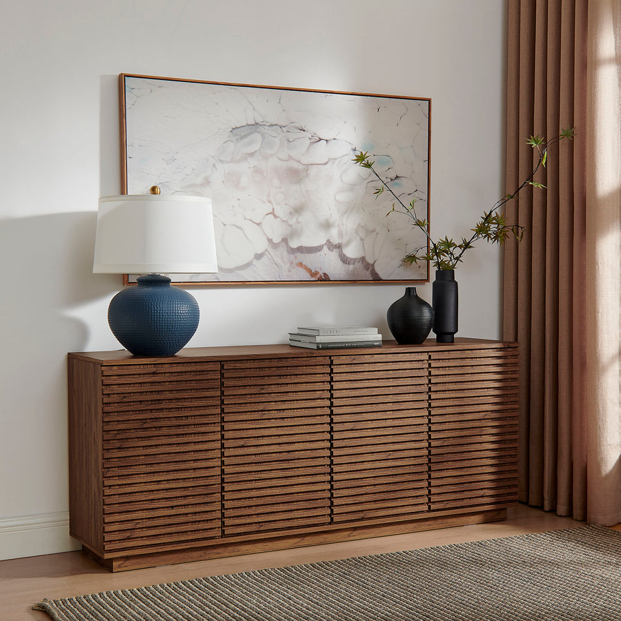 Vera 4-Door Fluted Sideboard Cabinet TV Stand in Walnut