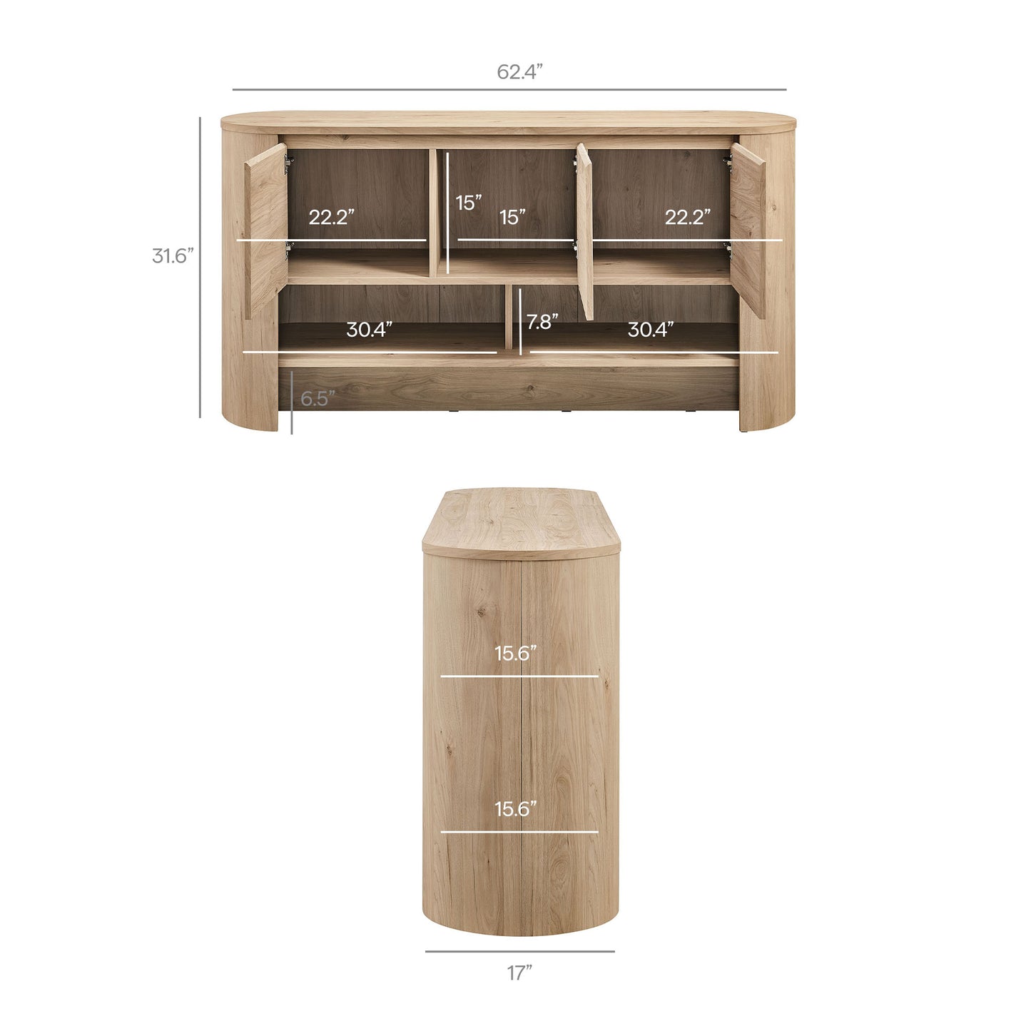 Duval 62 Inch Oval Sideboard by Furniture for America