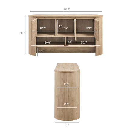 Duval 62 Inch Oval Sideboard in Light Oak