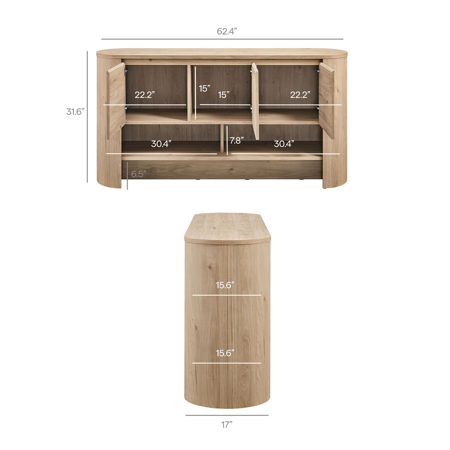 Laurel 62 Inch Oval Sideboard in Light Oak