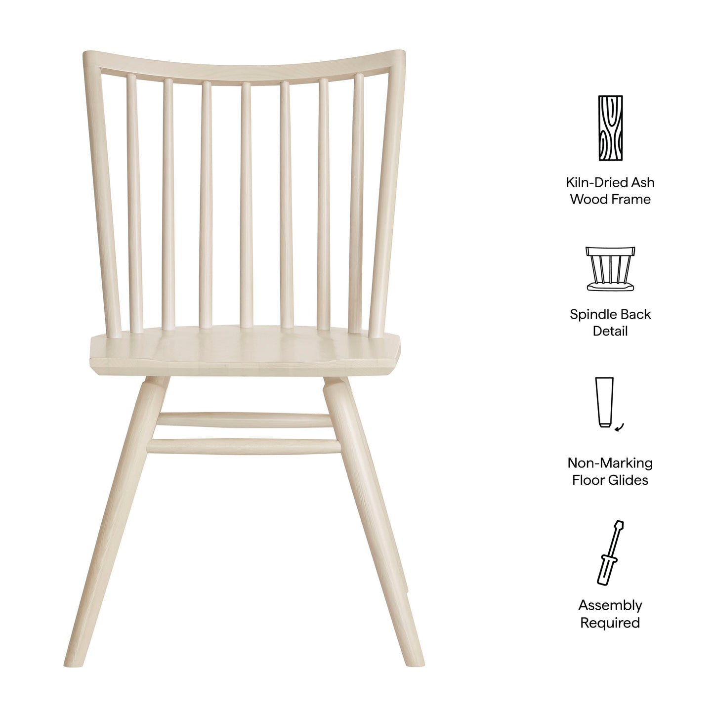 Wynne Spindle Back Dining Side Chairs Set of 2 in White Wash