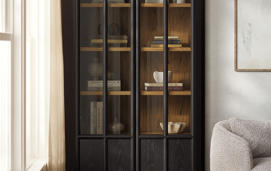 Giselle Solid Wood and Glass Display Cabinet in Black Oak