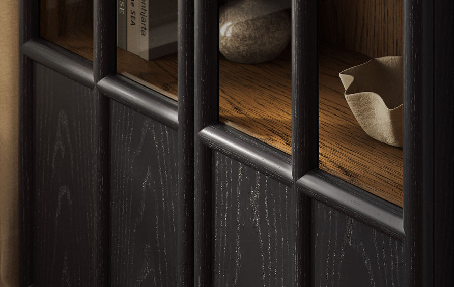 Giselle Solid Wood and Glass Display Cabinet in Black Oak