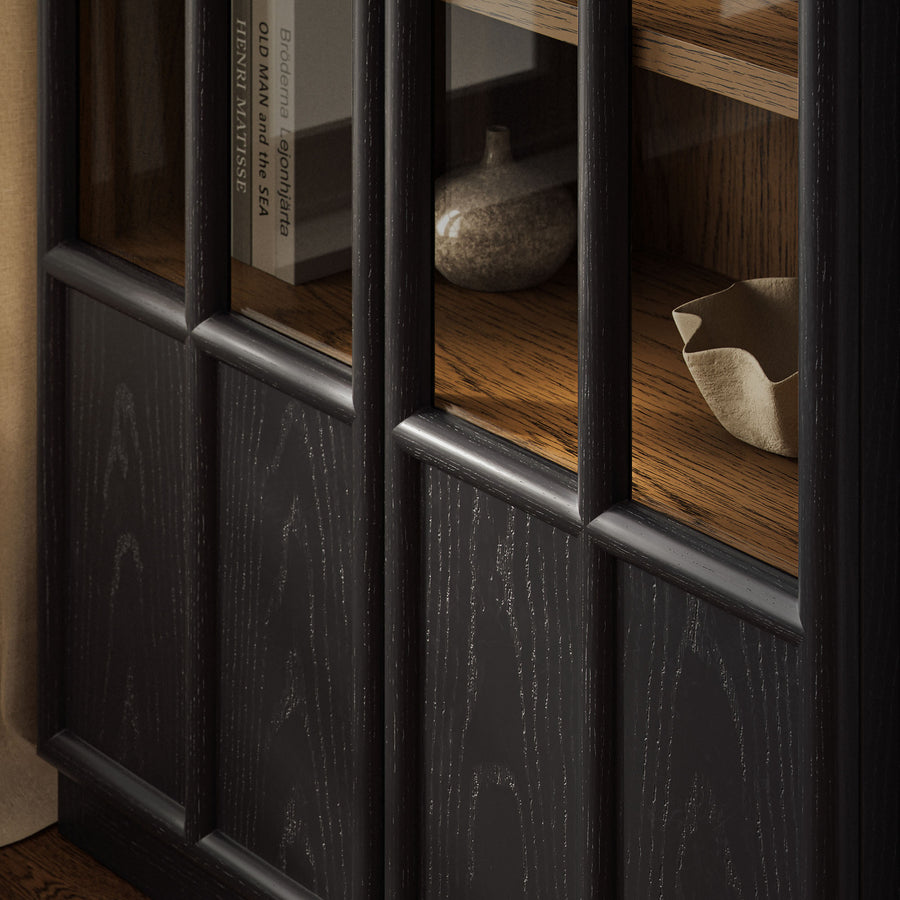 Giselle Solid Wood and Glass Display Cabinet in Black Oak