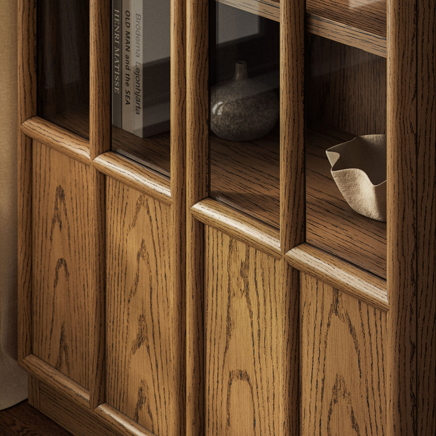 Giselle Solid Wood and Glass Display Cabinet in Oak