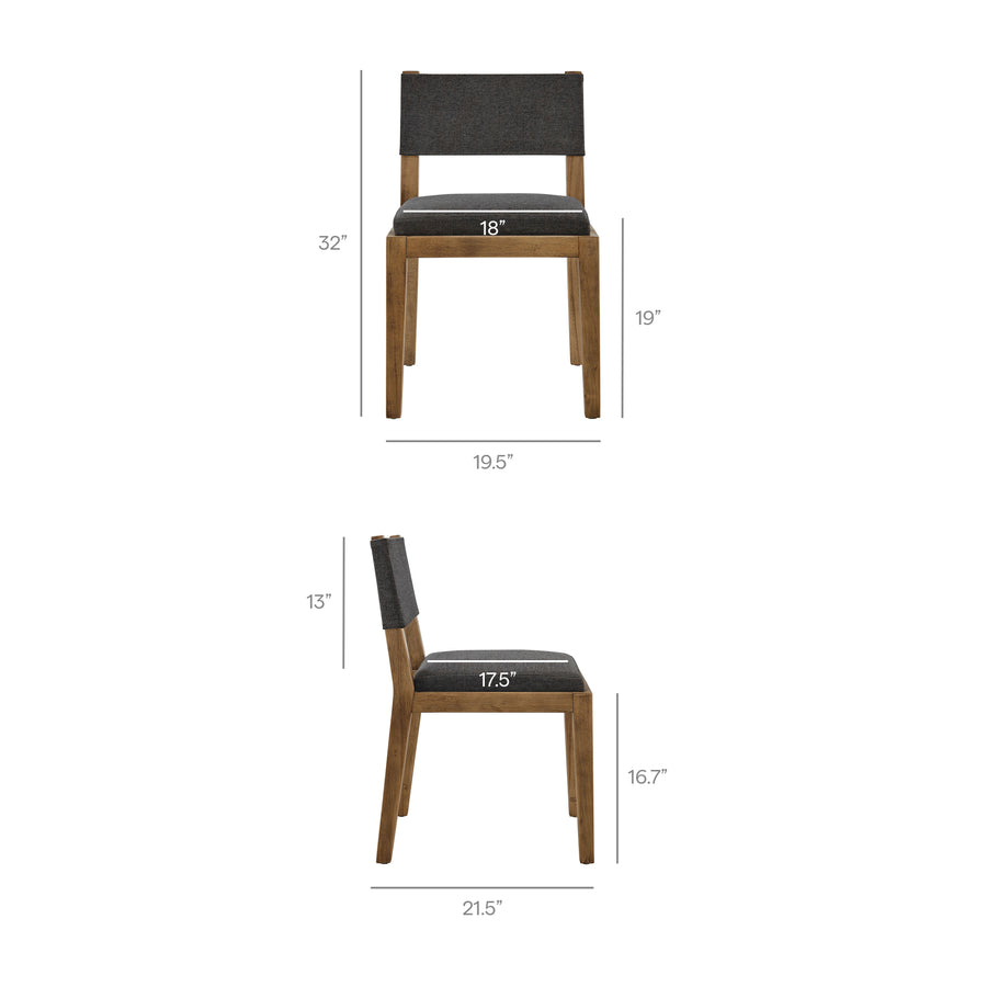Bora Fabric Upholstered Wood Armless Dining Chair in Dark Gray