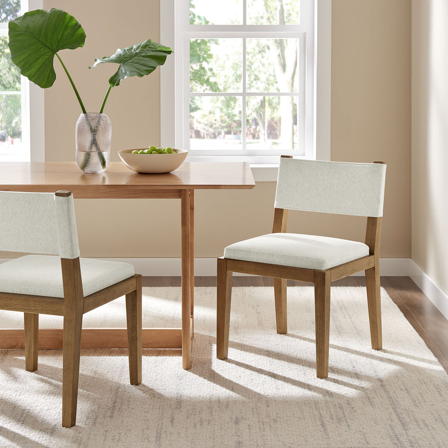 Bora Fabric Upholstered Wood Armless Dining Chair in Ivory