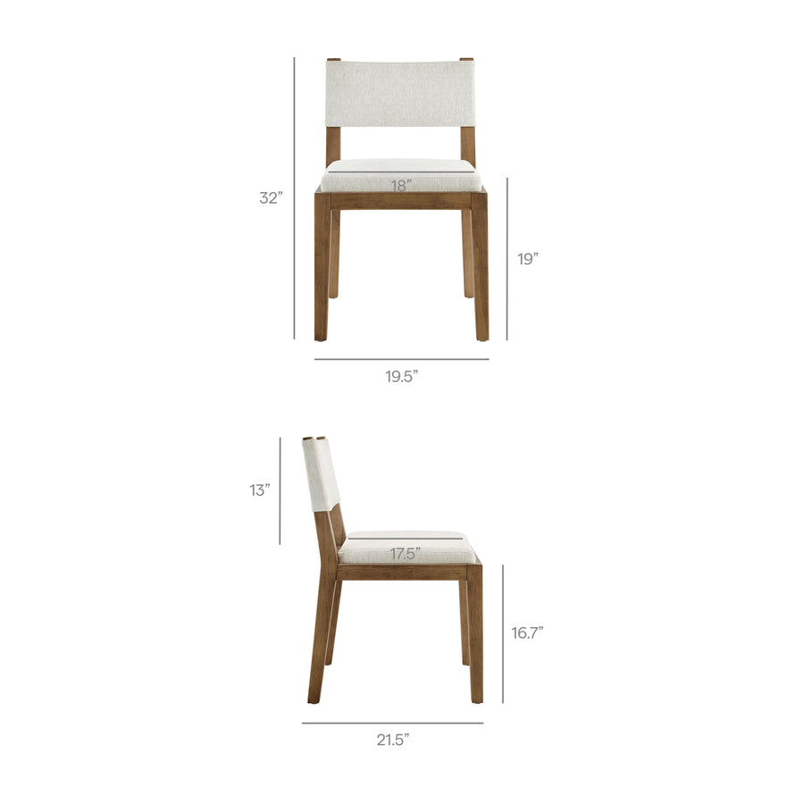 Bora Fabric Upholstered Wood Armless Dining Chair in Ivory