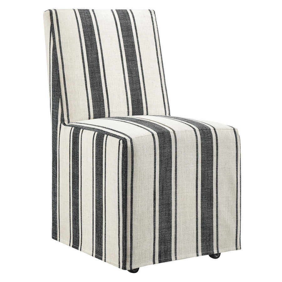 Yara Striped Slipcovered Dining Side Chair in Black Stripe