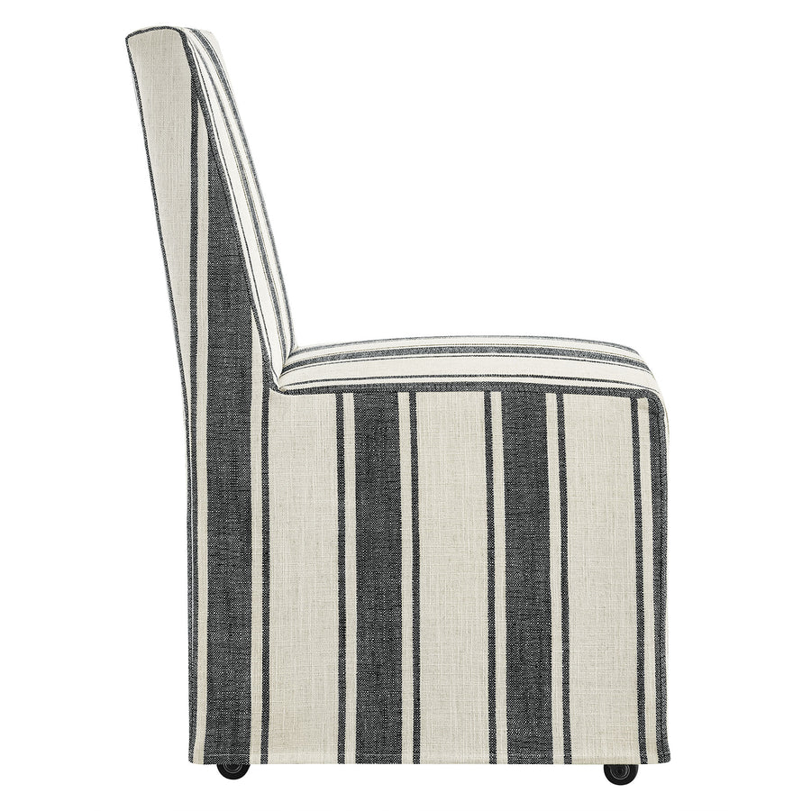 Yara Striped Slipcovered Dining Side Chair in Black Stripe