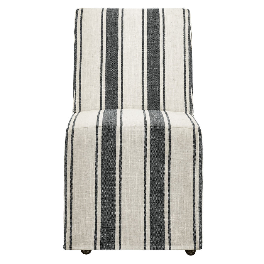 Yara Striped Slipcovered Dining Side Chair in Black Stripe