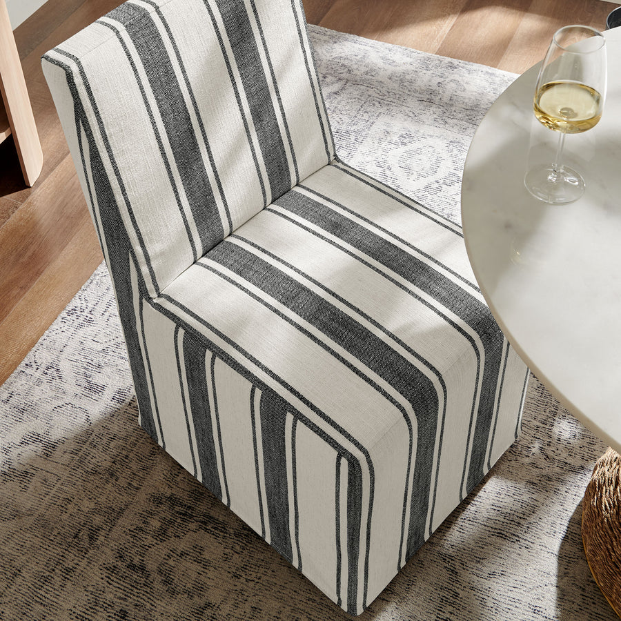 Yara Striped Slipcovered Dining Side Chair in Black Stripe
