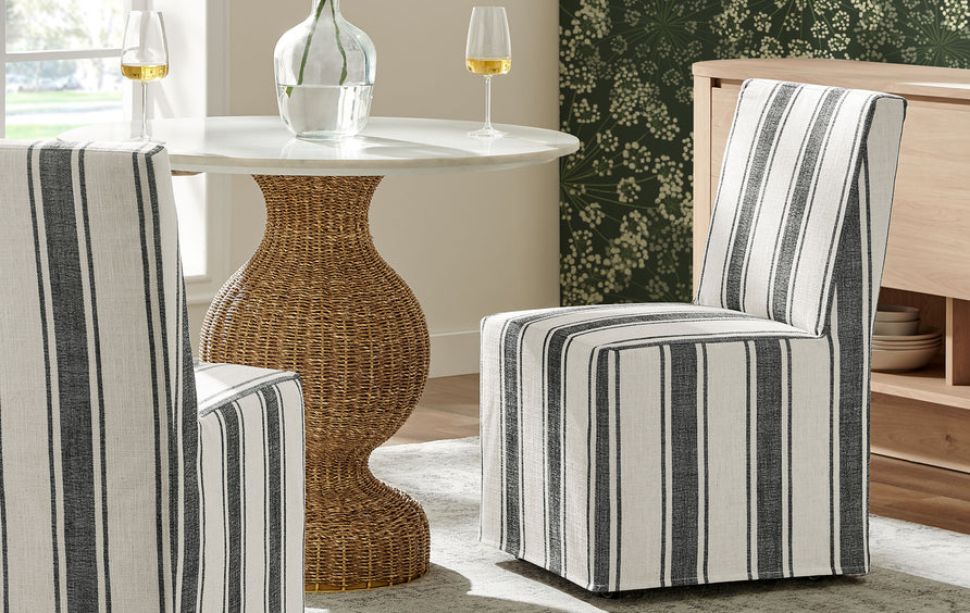 Yara Striped Slipcovered Dining Side Chair in Black Stripe