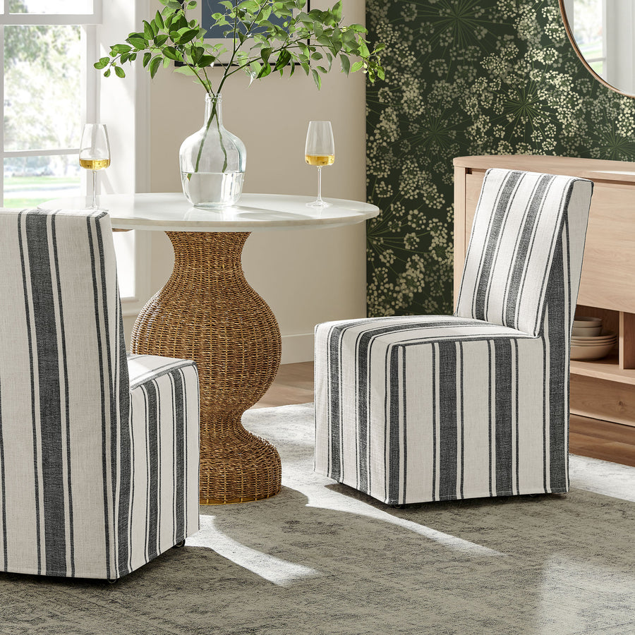 Yara Striped Slipcovered Dining Side Chair in Black Stripe