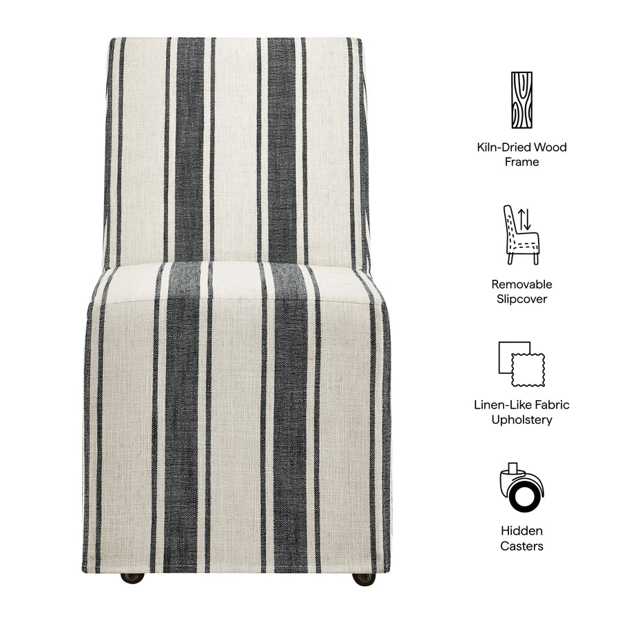 Yara Striped Slipcovered Dining Side Chair in Black Stripe