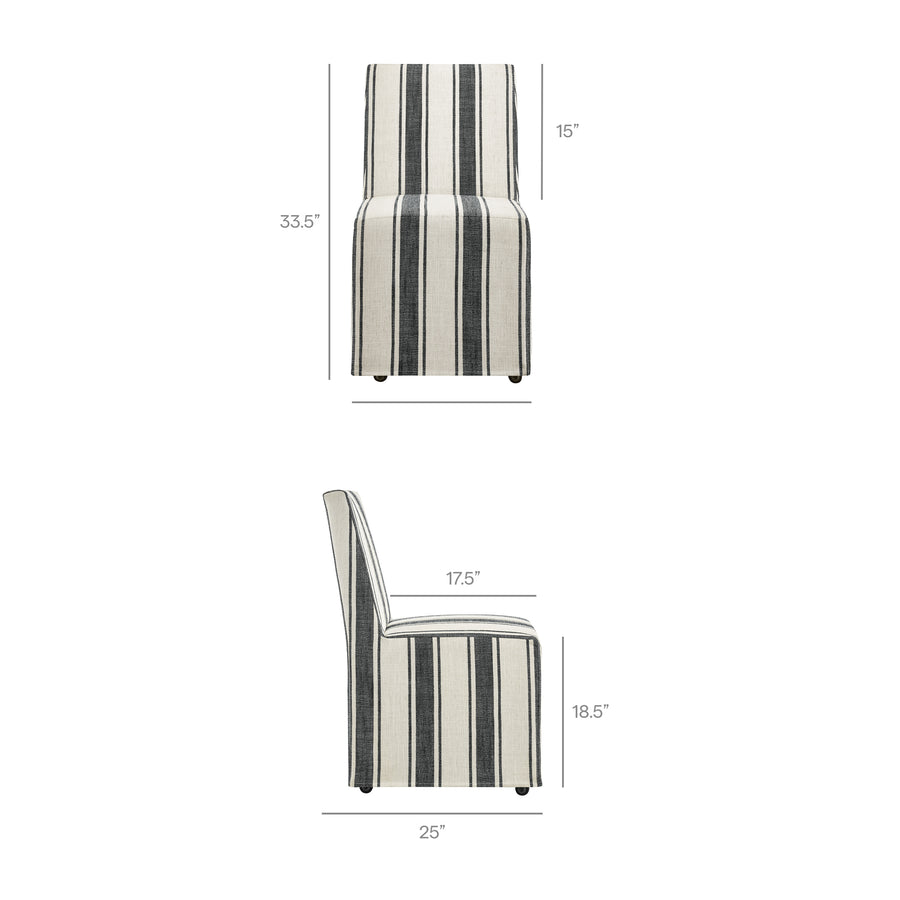 Yara Striped Slipcovered Dining Side Chair in Black Stripe
