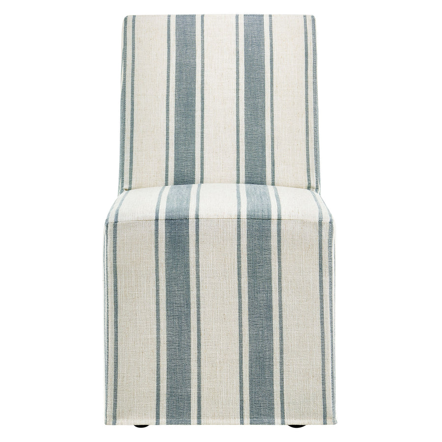 Yara Striped Slipcovered Dining Side Chair in Blue Stripe