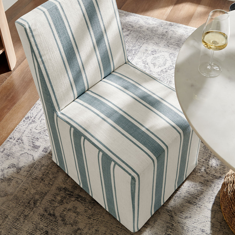 Yara Striped Slipcovered Dining Side Chair in Blue Stripe