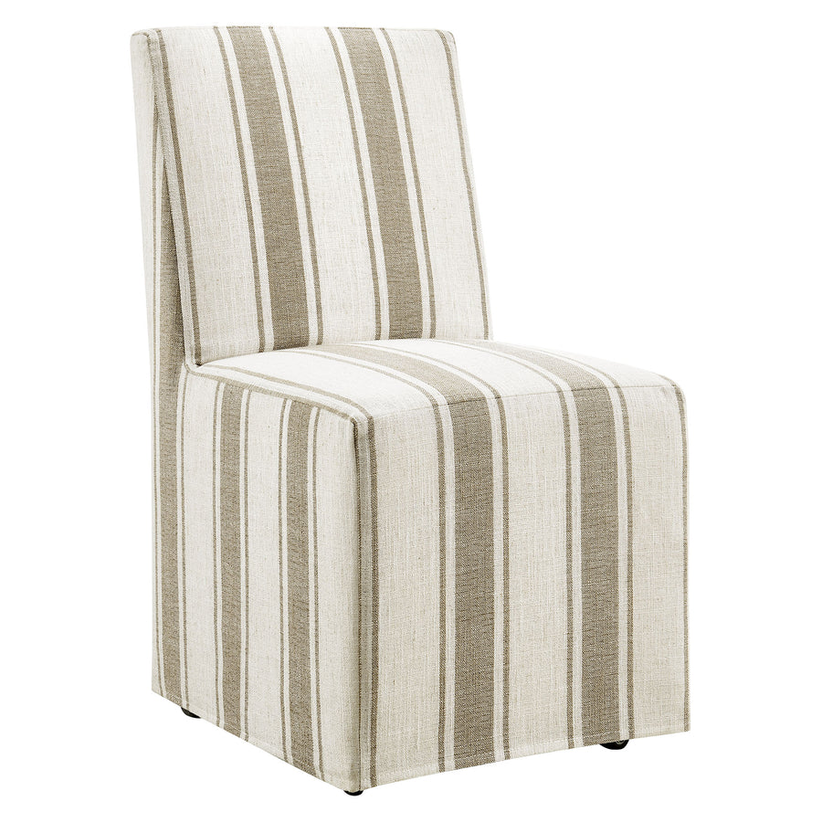 Yara Striped Slipcovered Dining Side Chair in Tan Stripe
