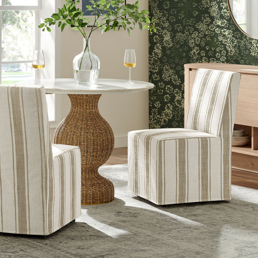 Yara Striped Slipcovered Dining Side Chair in Tan Stripe