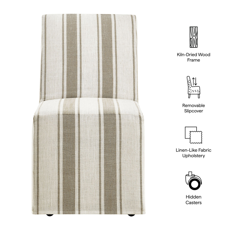 Yara Striped Slipcovered Dining Side Chair in Tan Stripe