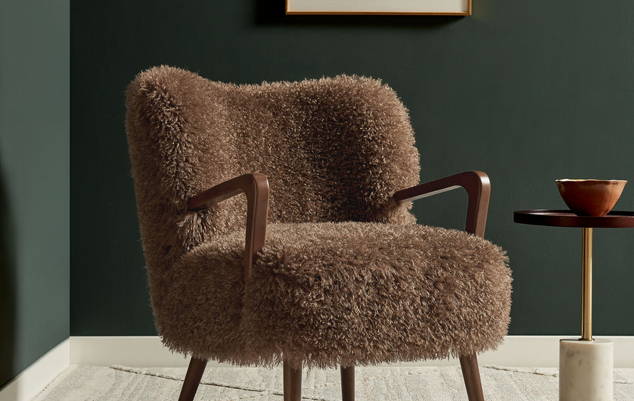 Halsa Faux Shearling Accent Armchair in Brown