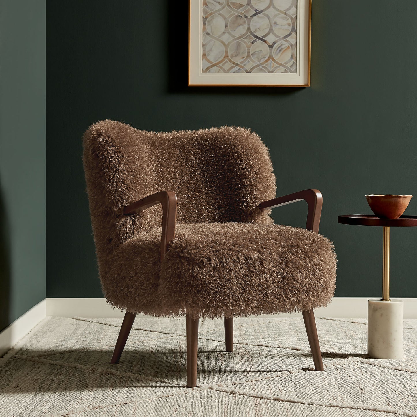 Halsa Faux Shearling Accent Armchair in Brown