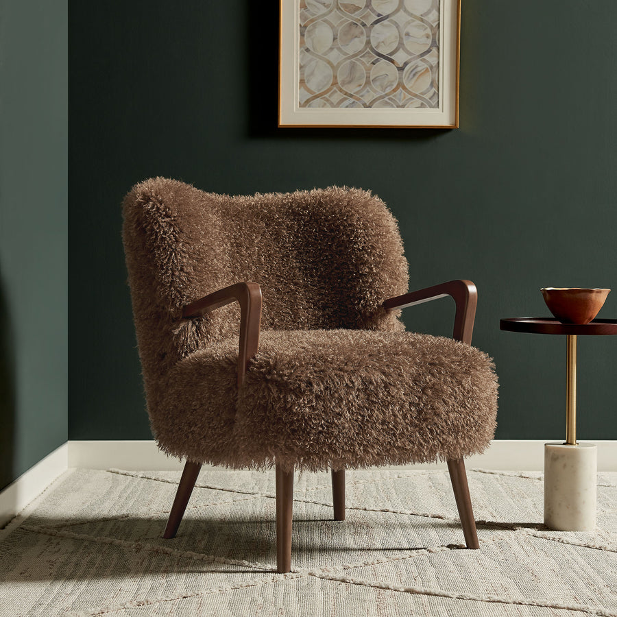 Halsa Faux Shearling Accent Armchair in Brown