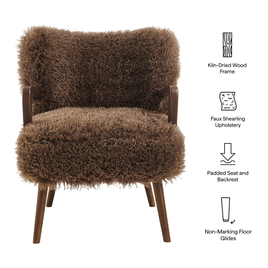 Halsa Faux Shearling Accent Armchair in Brown