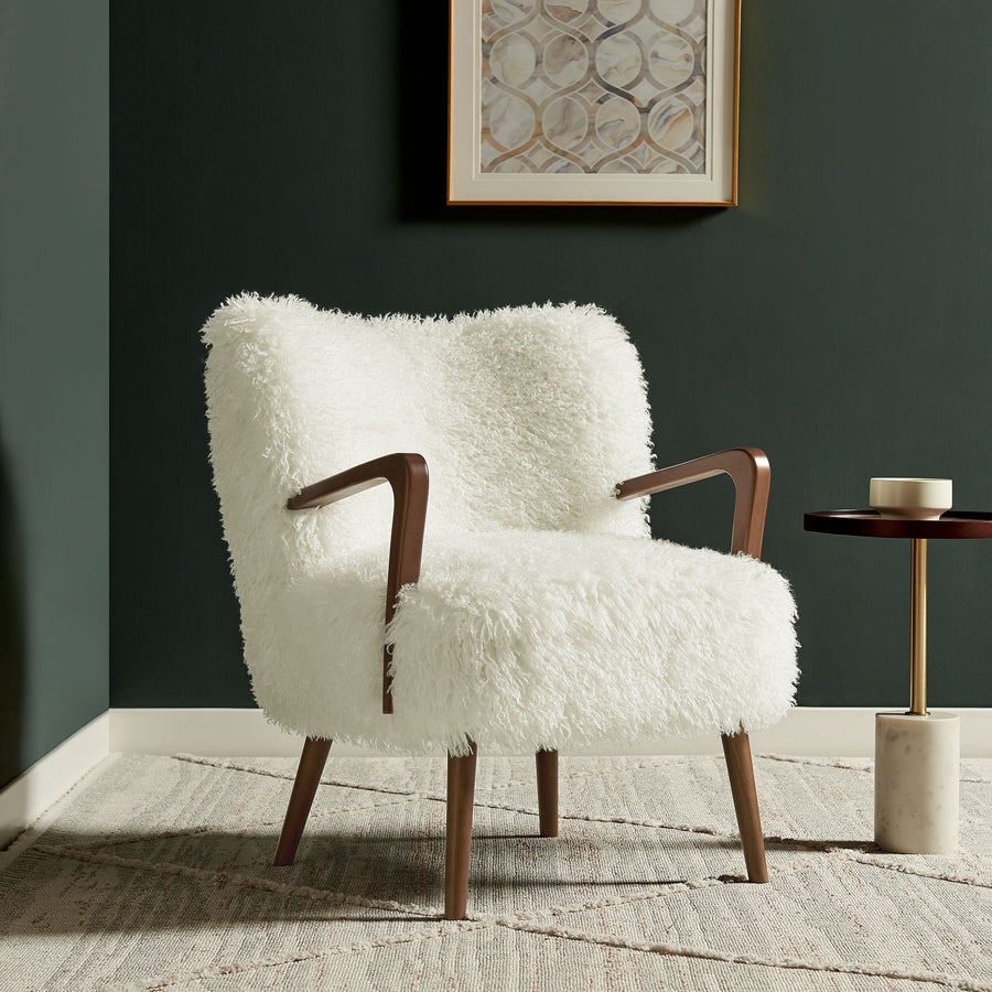 Halsa Faux Shearling Accent Armchair in White