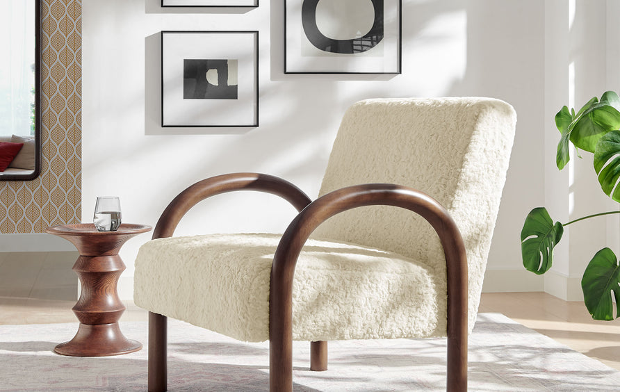 Gareth Faux Shearling Accent Armchair in Ecru