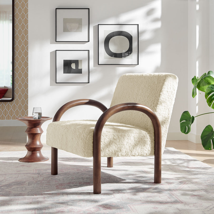 Gareth Faux Shearling Accent Armchair in Ecru