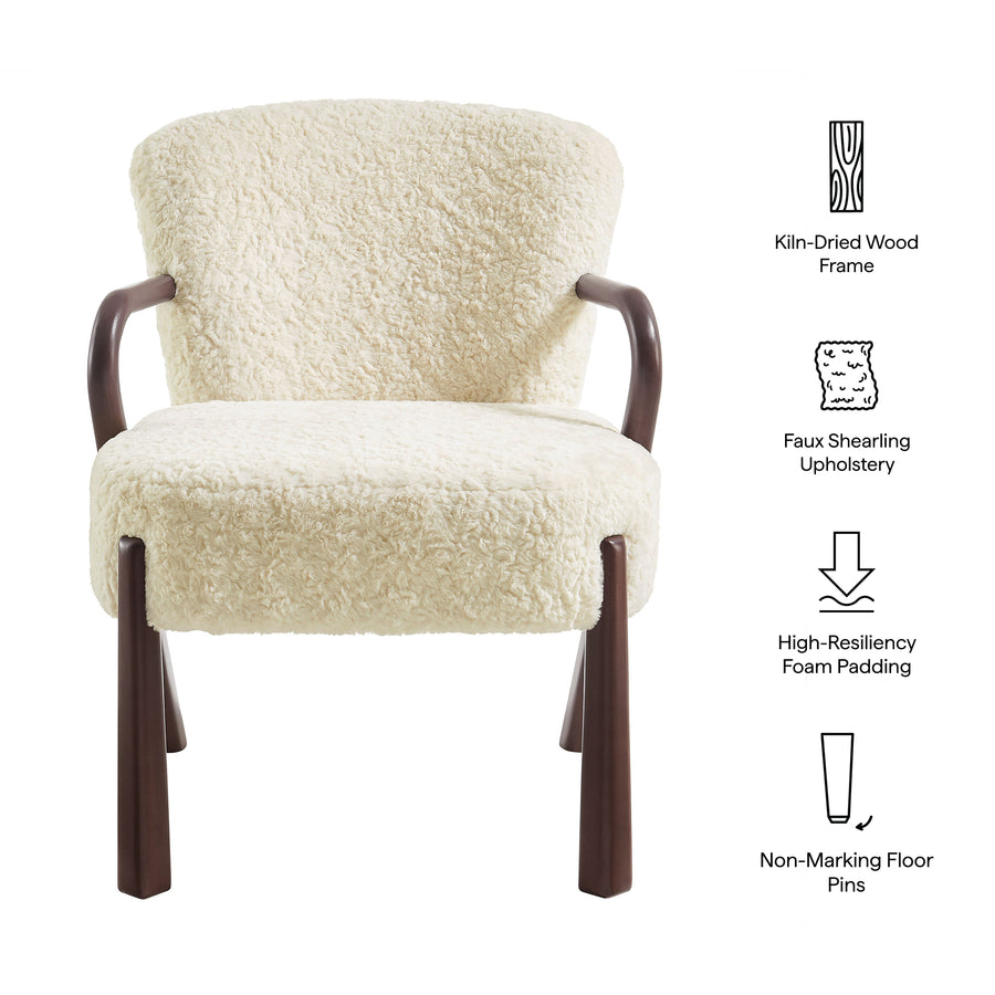 Levante Faux Shearling Accent Armchair in Ecru
