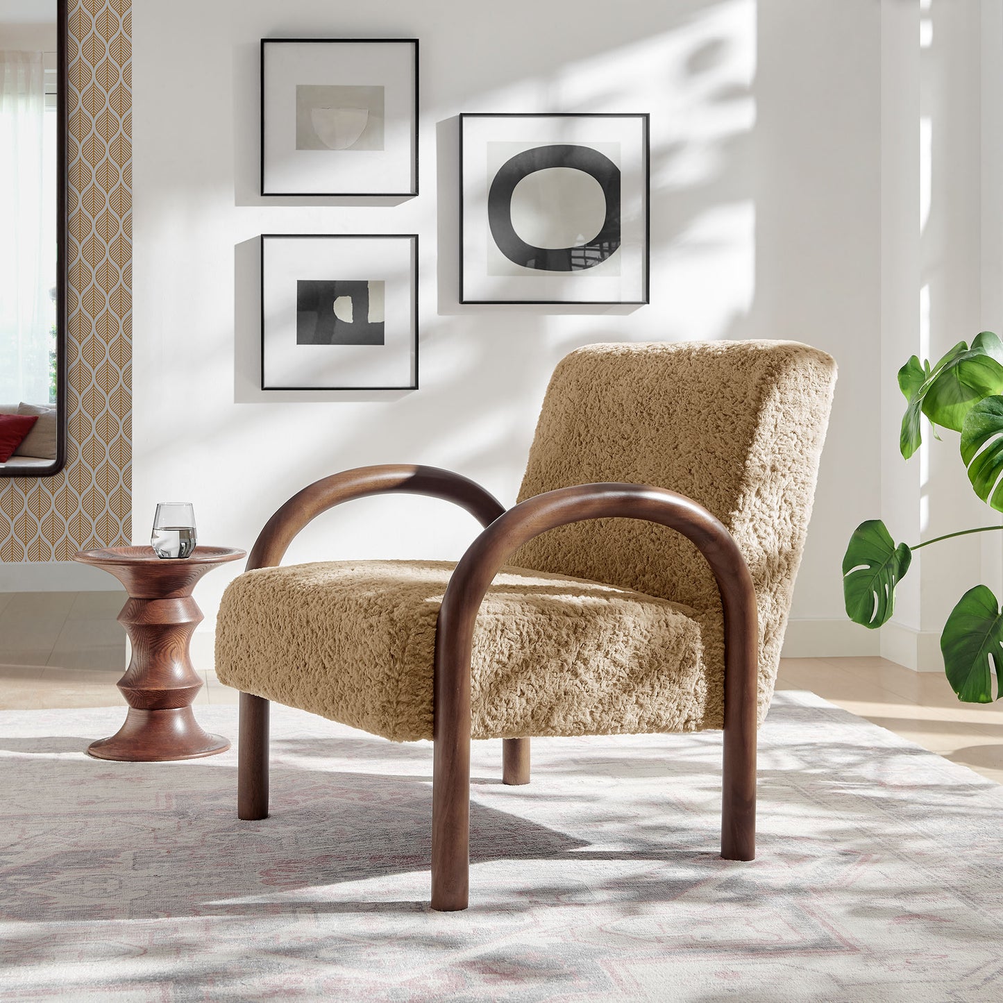 Gareth Faux Shearling Accent Armchair in Sand