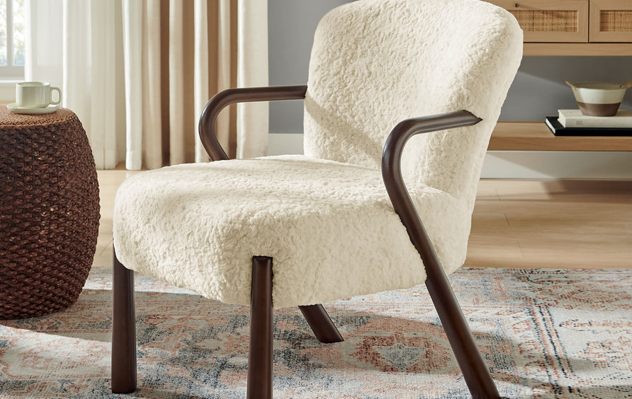 Levante Faux Shearling Accent Armchair in Ecru