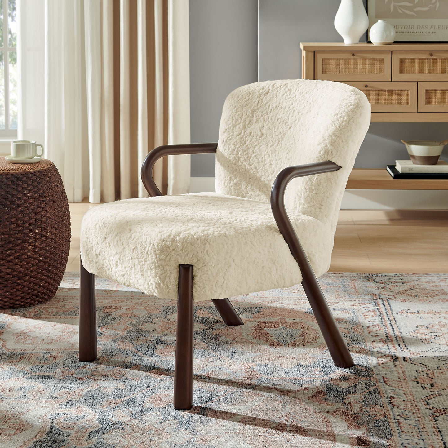 Levante Faux Shearling Accent Armchair in Ecru