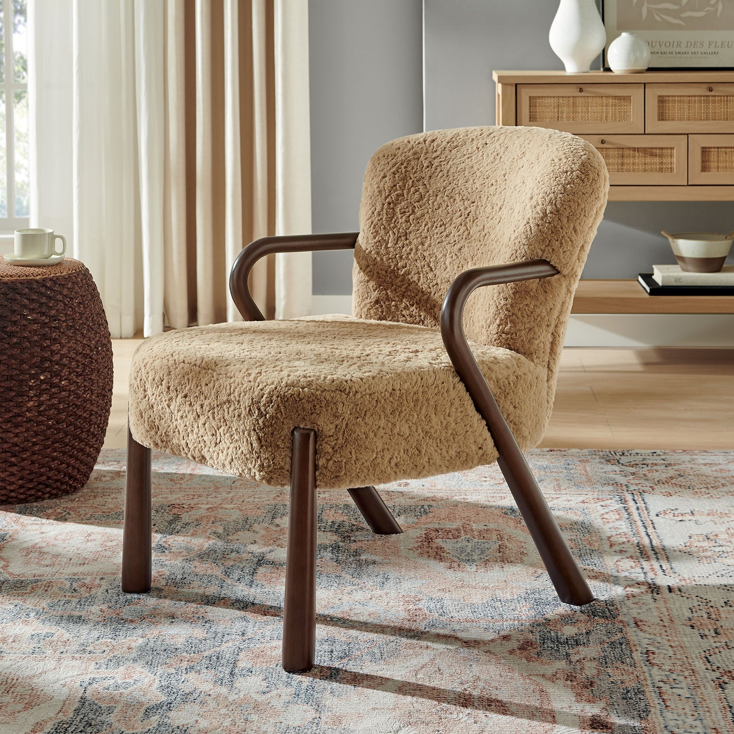 Levante Faux Shearling Accent Armchair in Sand