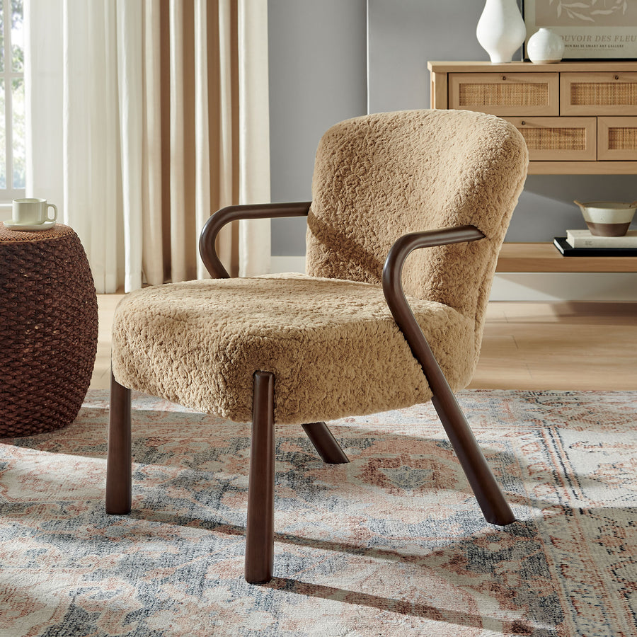 Levante Faux Shearling Accent Armchair in Sand