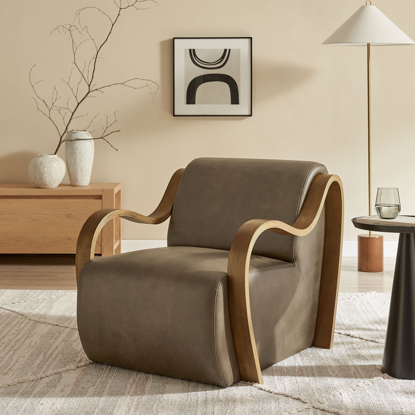 Maestro Vegan Leather Accent Armchair in Mushroom