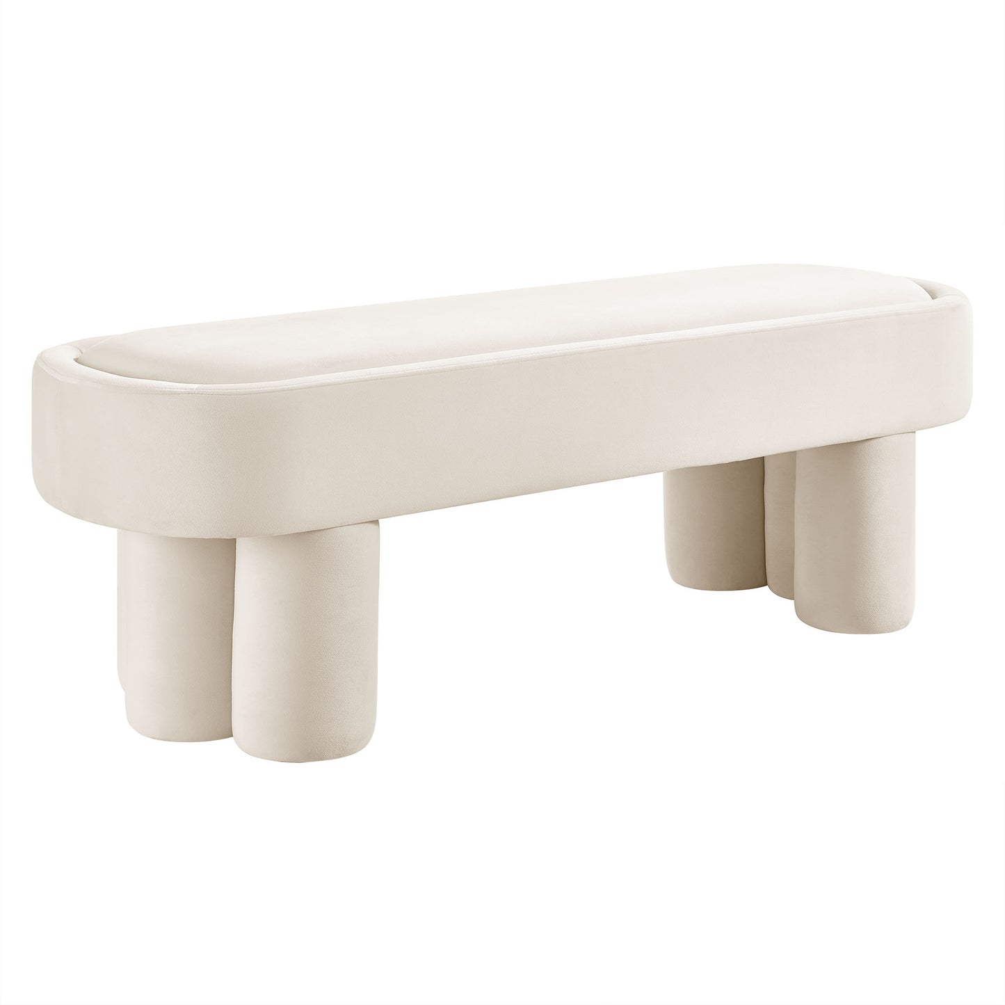 Elemi Oval Performance Velvet Accent Bench in Alabster