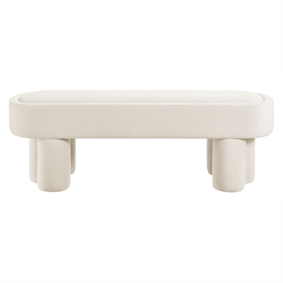 Elemi Oval Performance Velvet Accent Bench in Alabster