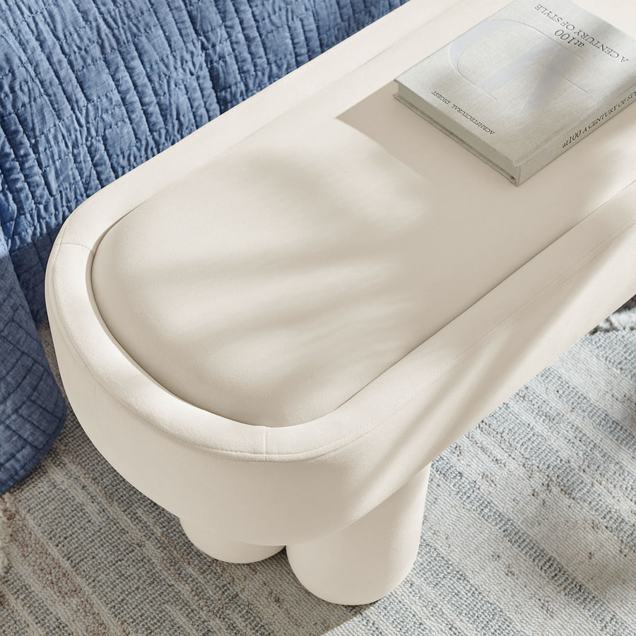 Elemi Oval Performance Velvet Accent Bench in Alabster