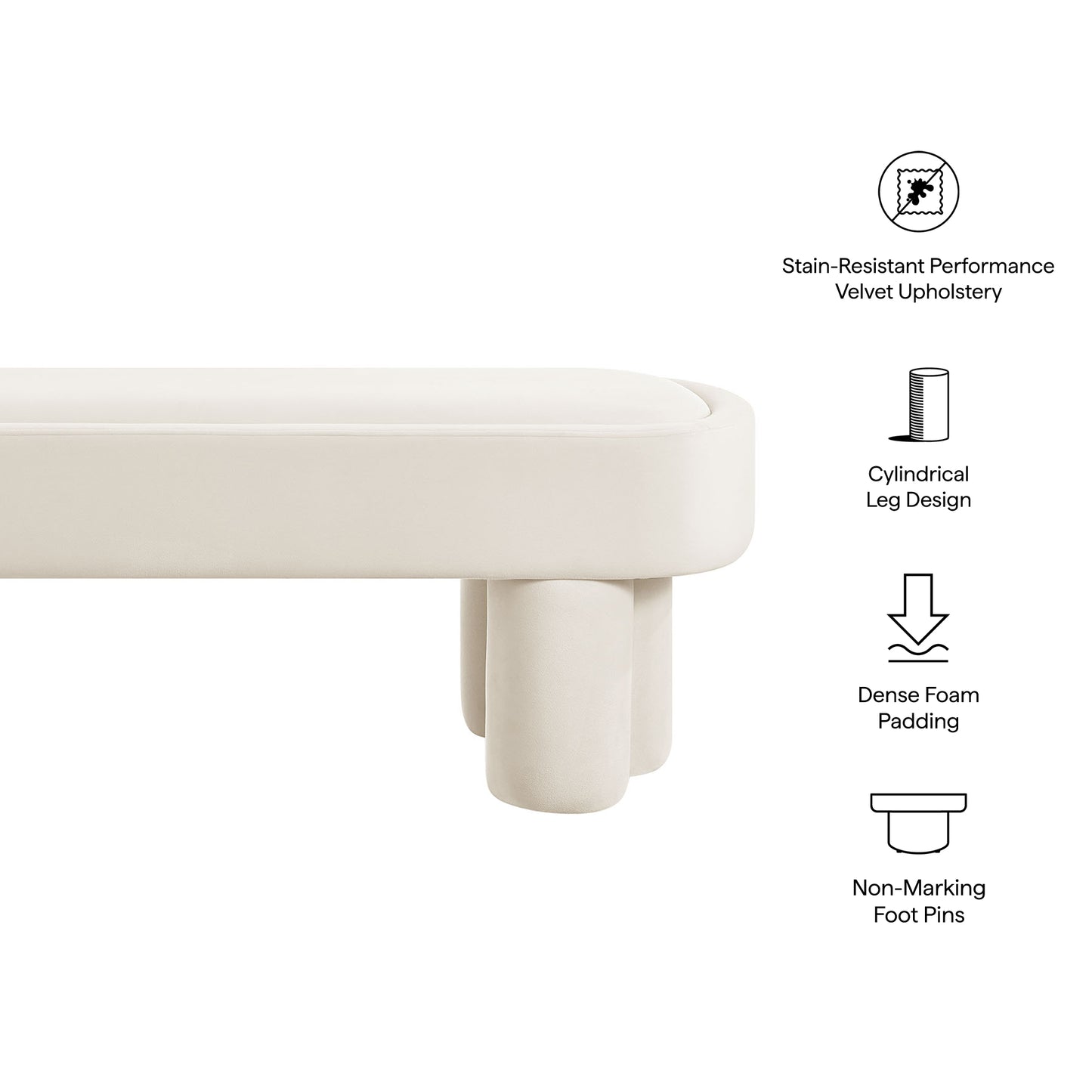 Elemi Oval Performance Velvet Accent Bench in Alabster