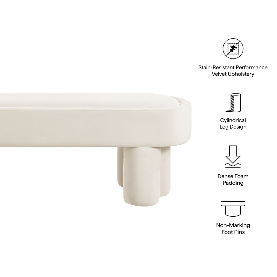 Elemi Oval Performance Velvet Accent Bench in Alabster