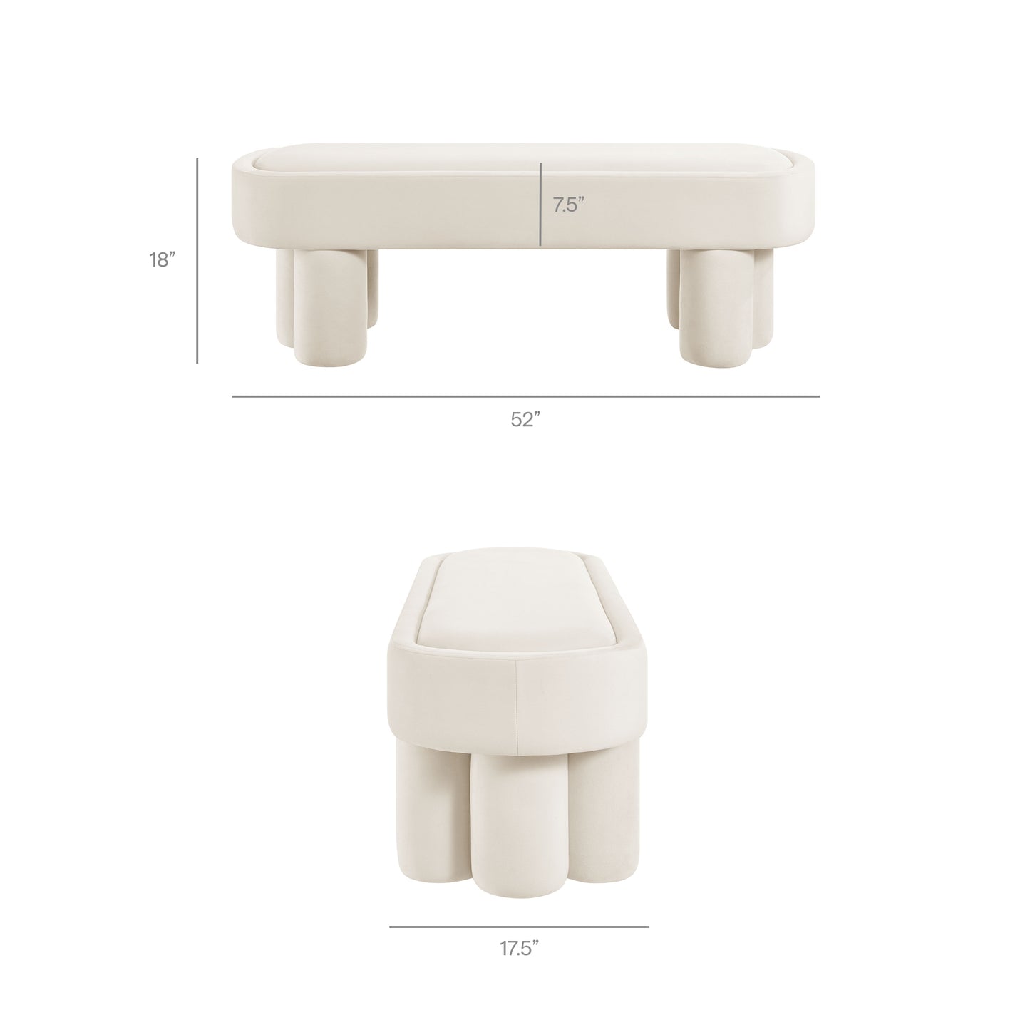 Elemi Oval Performance Velvet Accent Bench in Alabster
