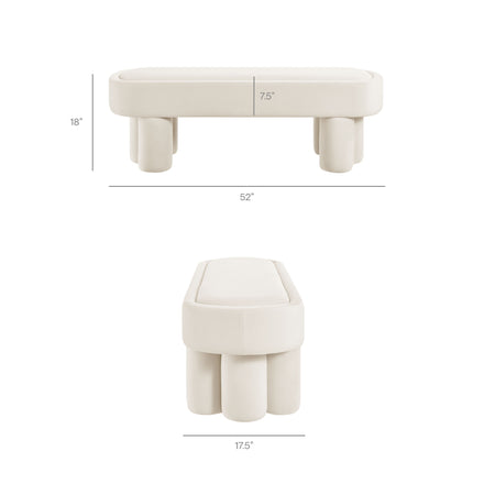 Mossi Oval Performance Velvet Accent Bench in Alabster