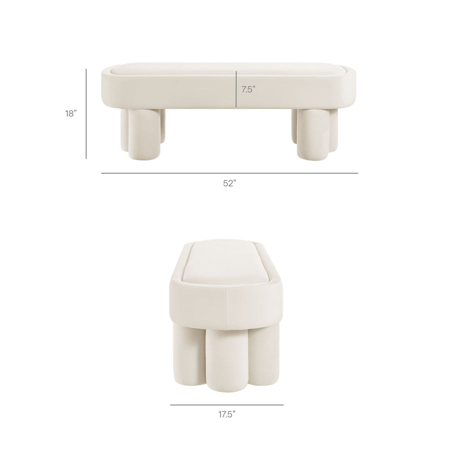 Elemi Oval Performance Velvet Accent Bench in Alabster