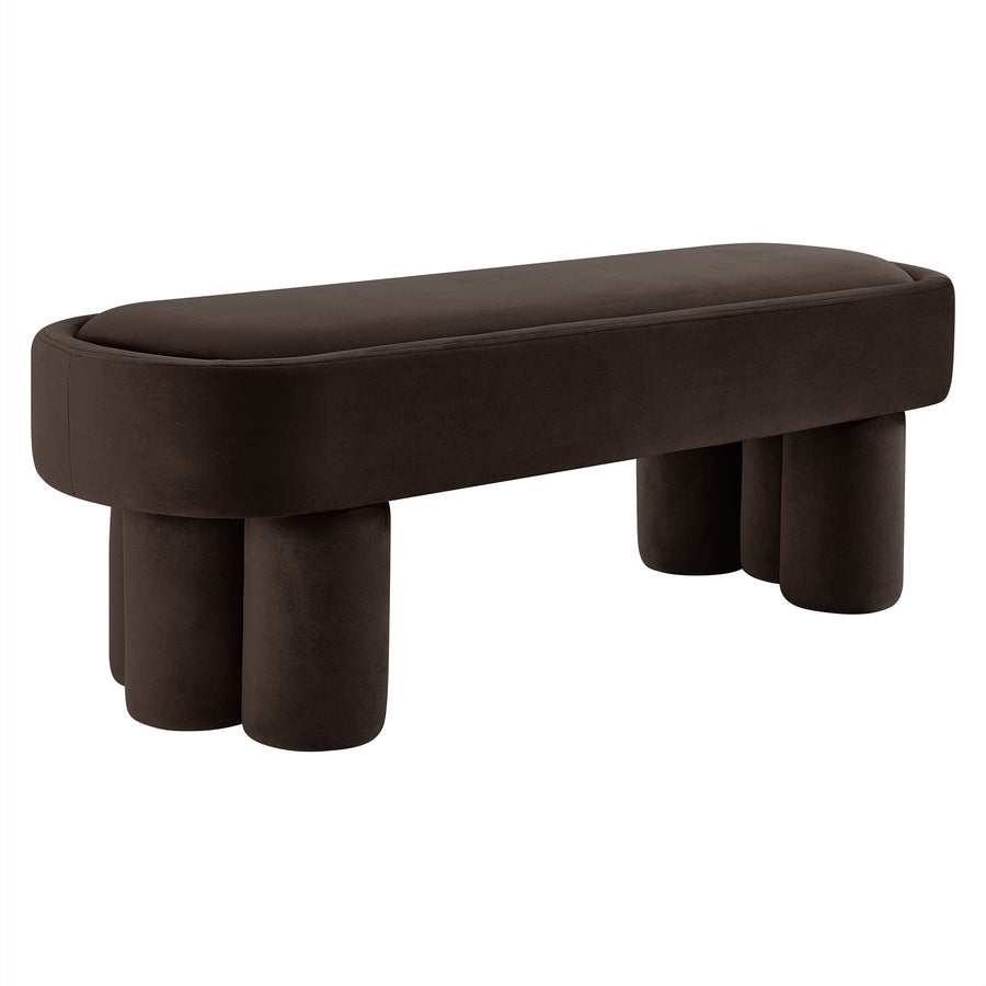Elemi Oval Performance Velvet Accent Bench in Chocolate Brown